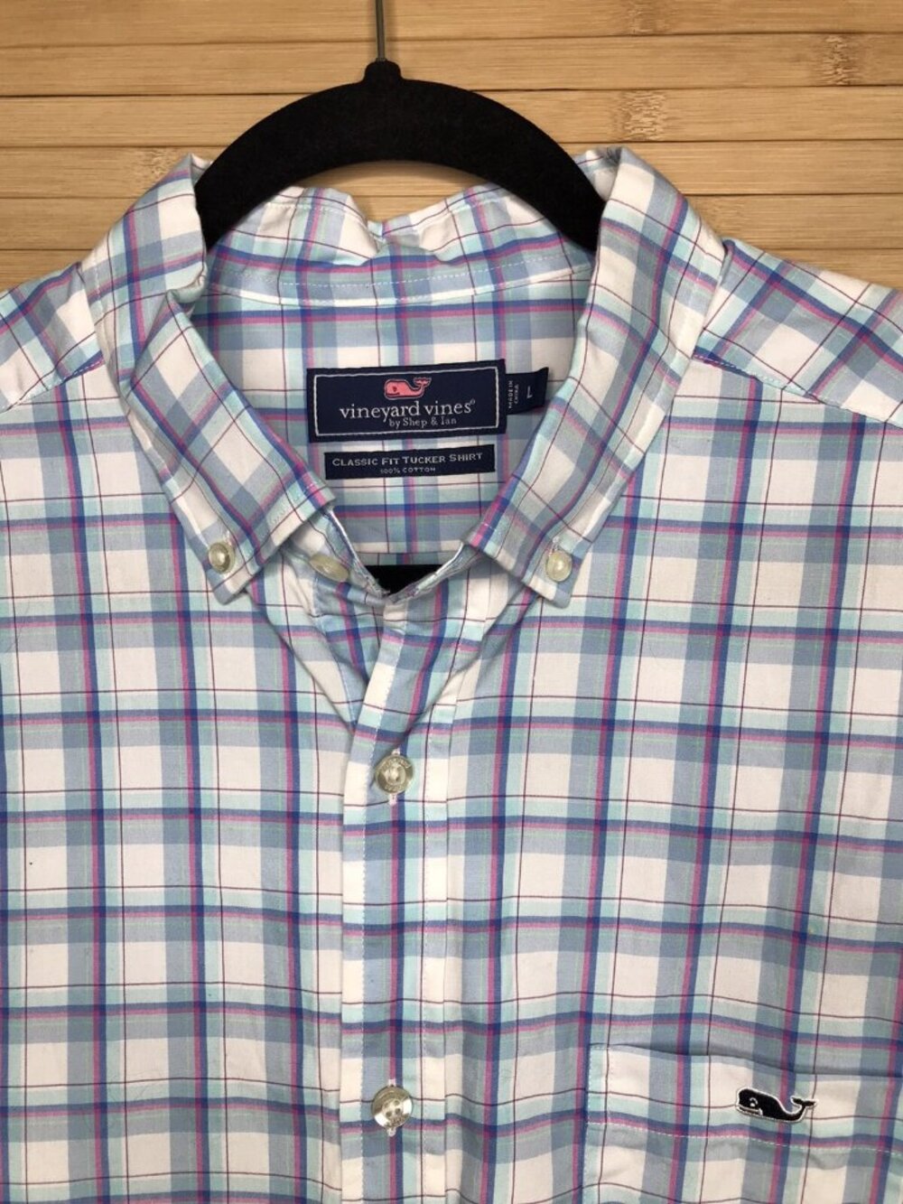 Vineyard Vines Classic Fit Tucker cotton Shirt Men's L Large Blue/Pink Plaid - Picture 5 of 5